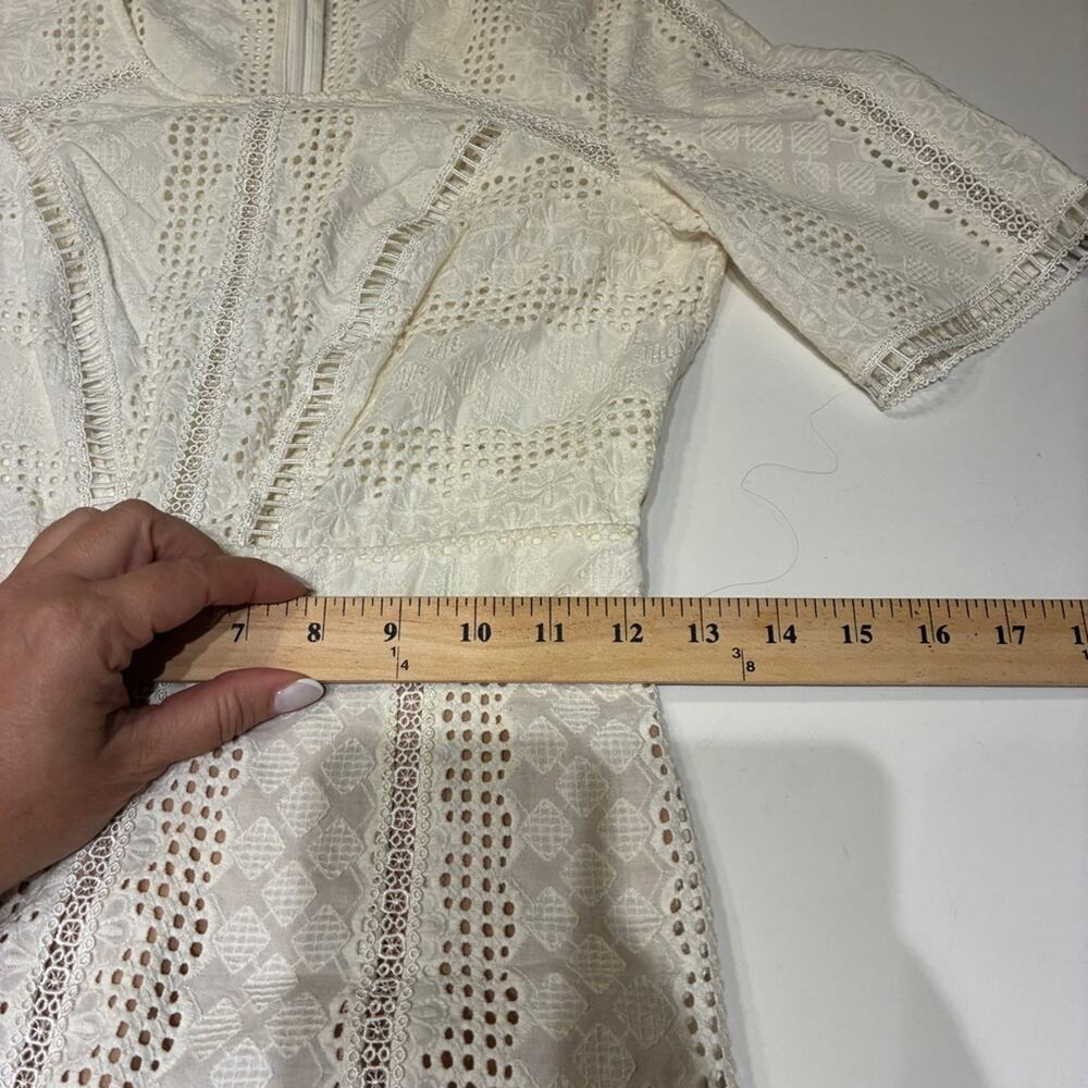 BA&SH Cream Gareth Eyelet Short Sleeve Shift Dress Sz 0 - Picture 9 of 11